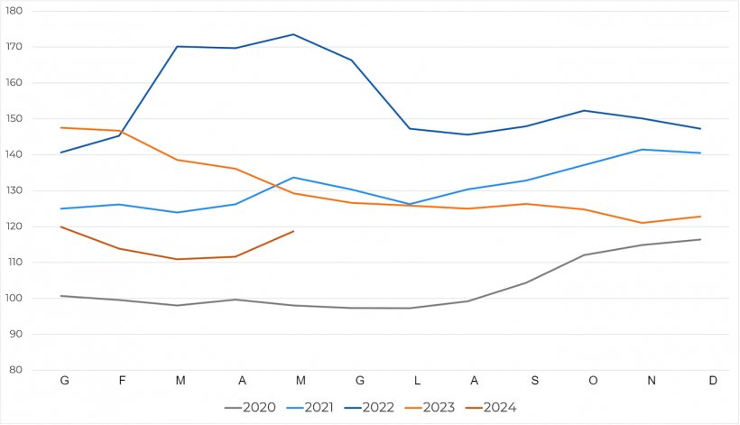 Evoluzione dell'indice FAO dei prezzi dei cereali. Fonte: FAO.